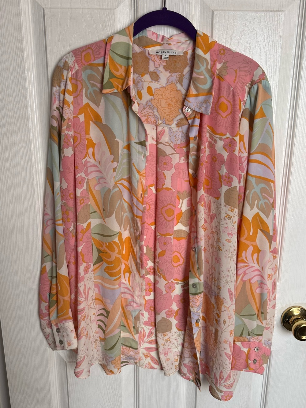 Rose + Olive Peach, Pink and Sage Floral Blouse